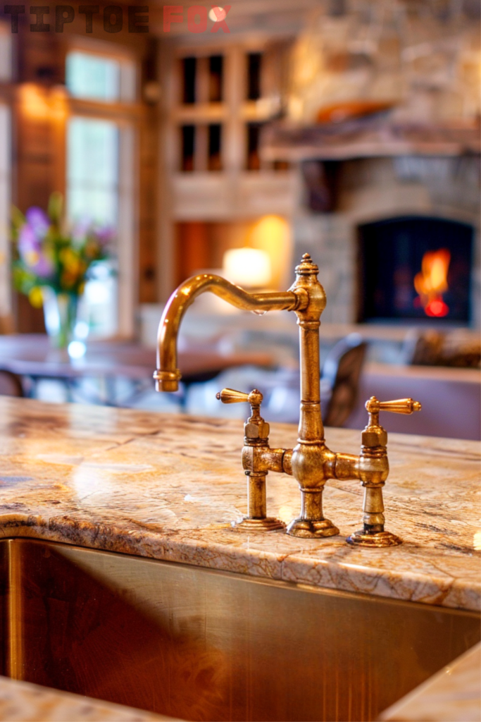 two handle gold kitchen faucet rustic