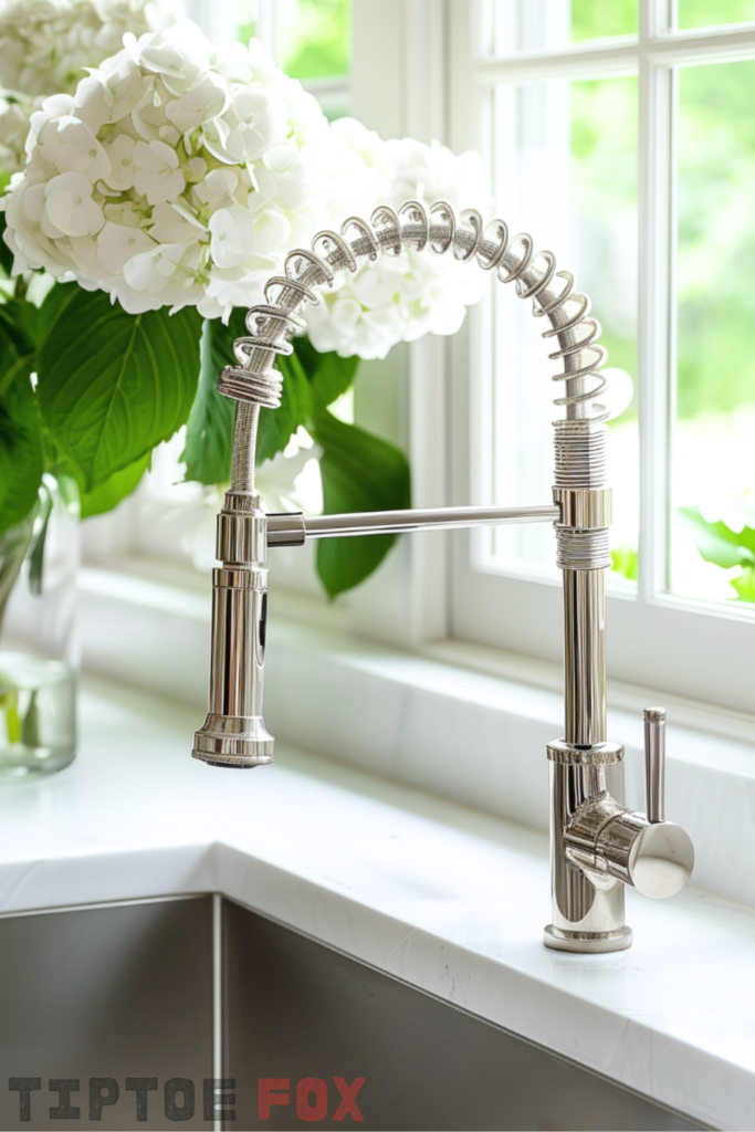 modern spring spout chrome kitchen faucet with pull down sprayer