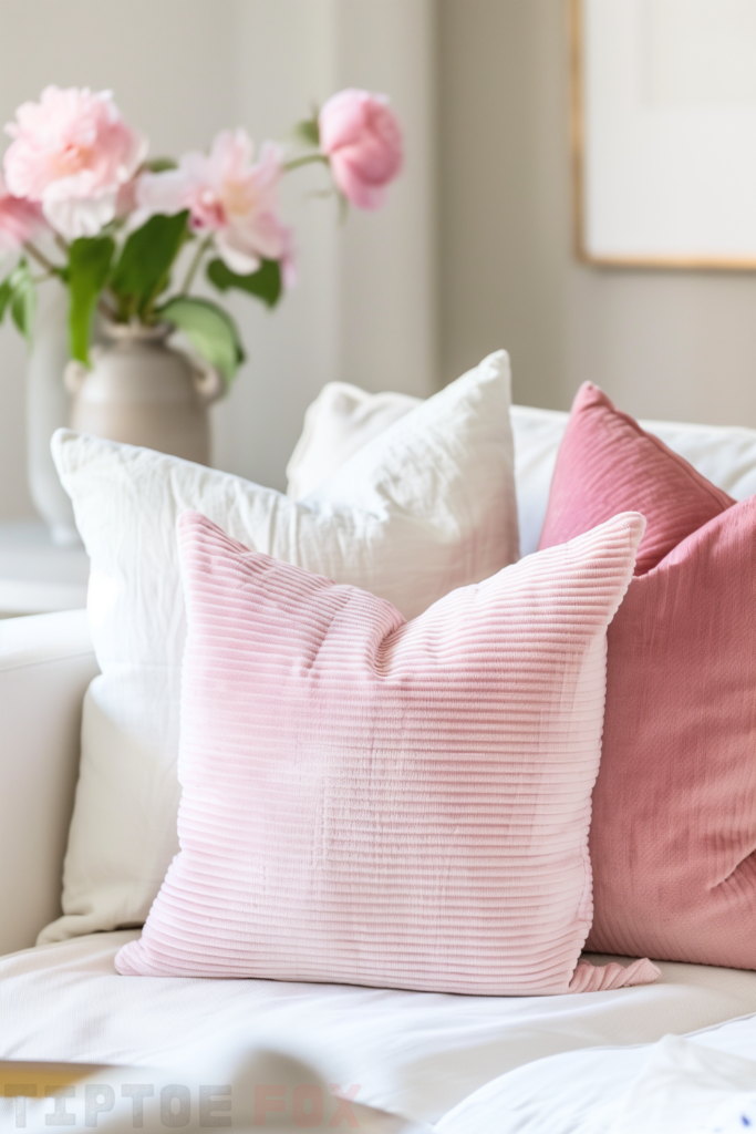 pink corduroy throw pillows for sofa living room decor idea