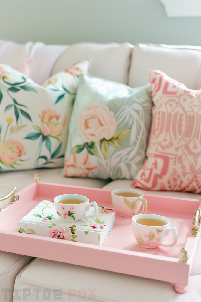 pink food tray tea tray