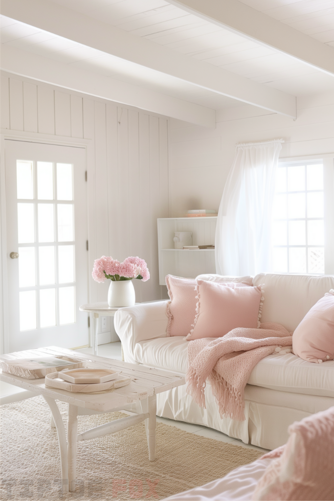 pink living room farmhouse decor idea