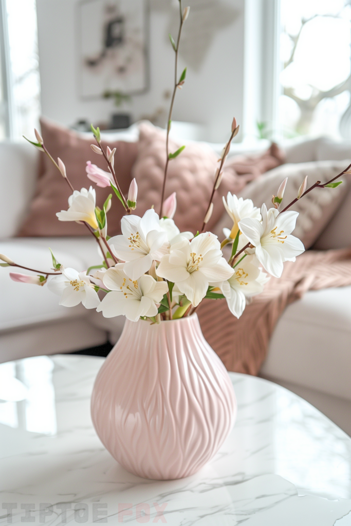 pink tabletop vase white flower decor for living room