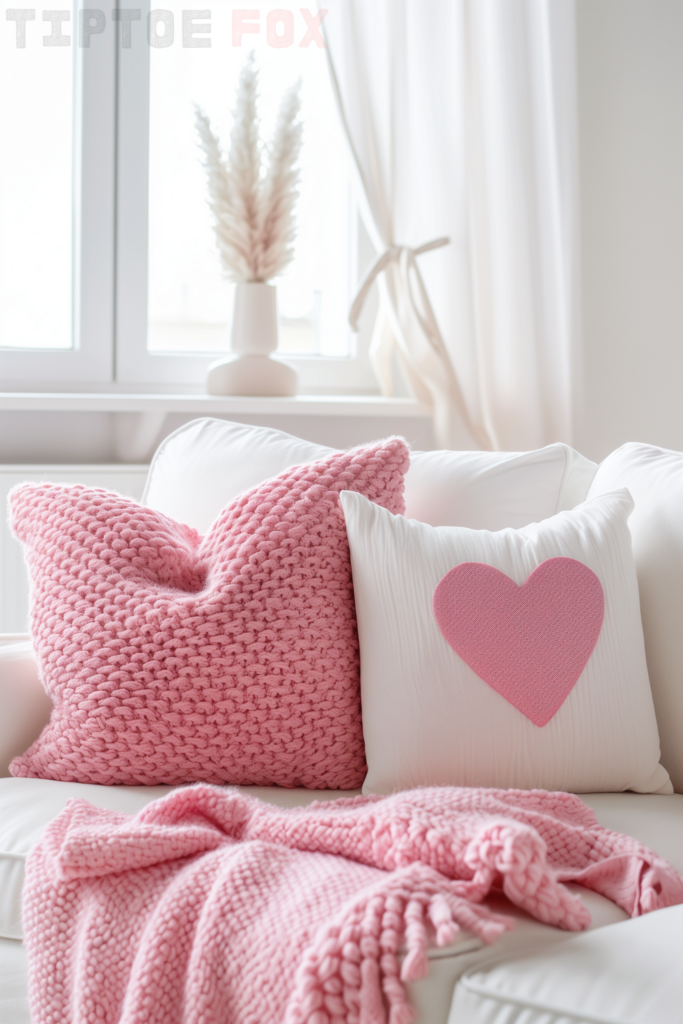 pink throw pillow white couch living room decor idea