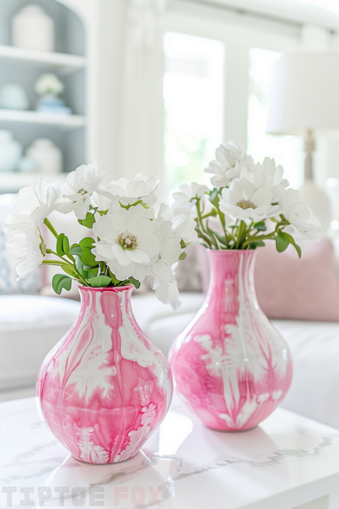 pink tie dye vase white flowers decor for living room