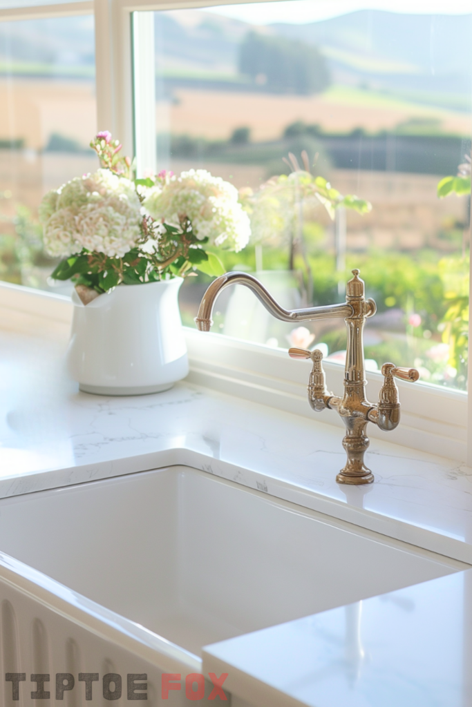 vintage farmhouse style chrome kitchen faucet idea