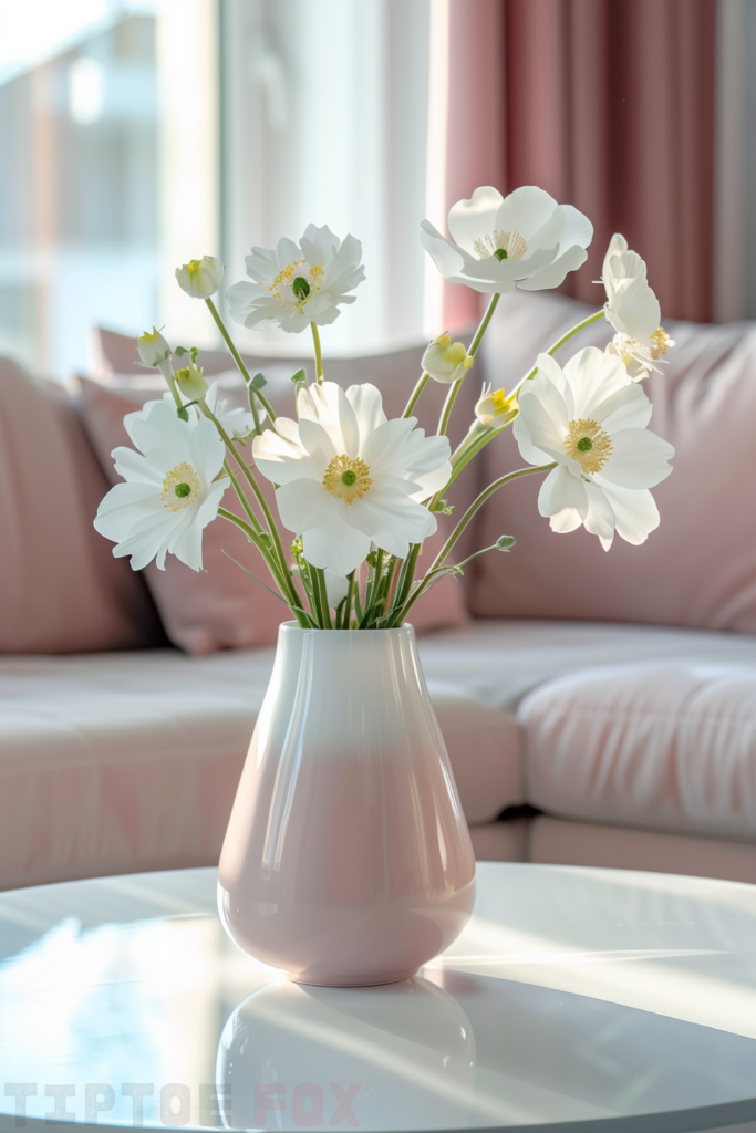 white and pink ceramic vase white flowers decor for living room