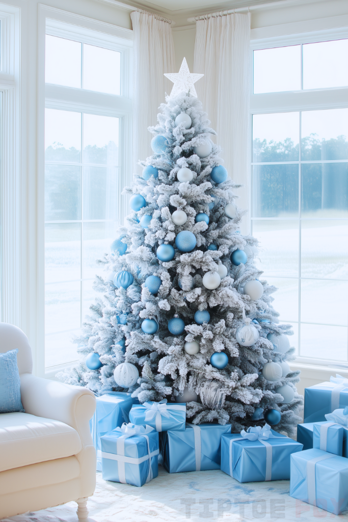 baby blue white christmas tree sky blue ornaments