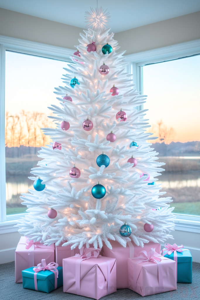 blue pink white tree pink and blue ornaments