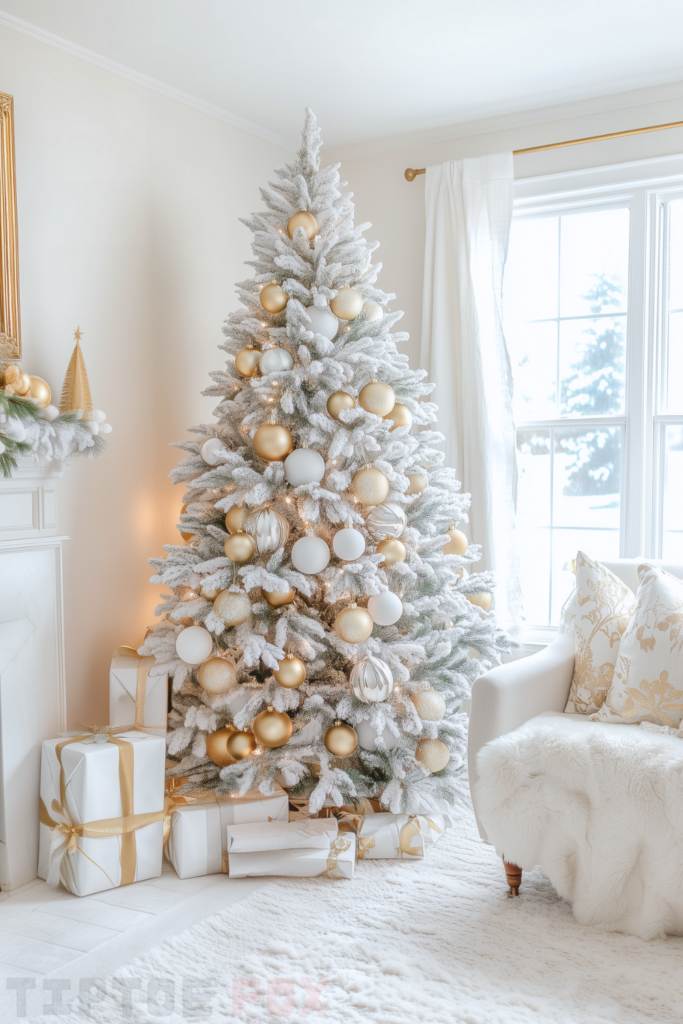 decor gold white christmas tree with gold and white ornaments