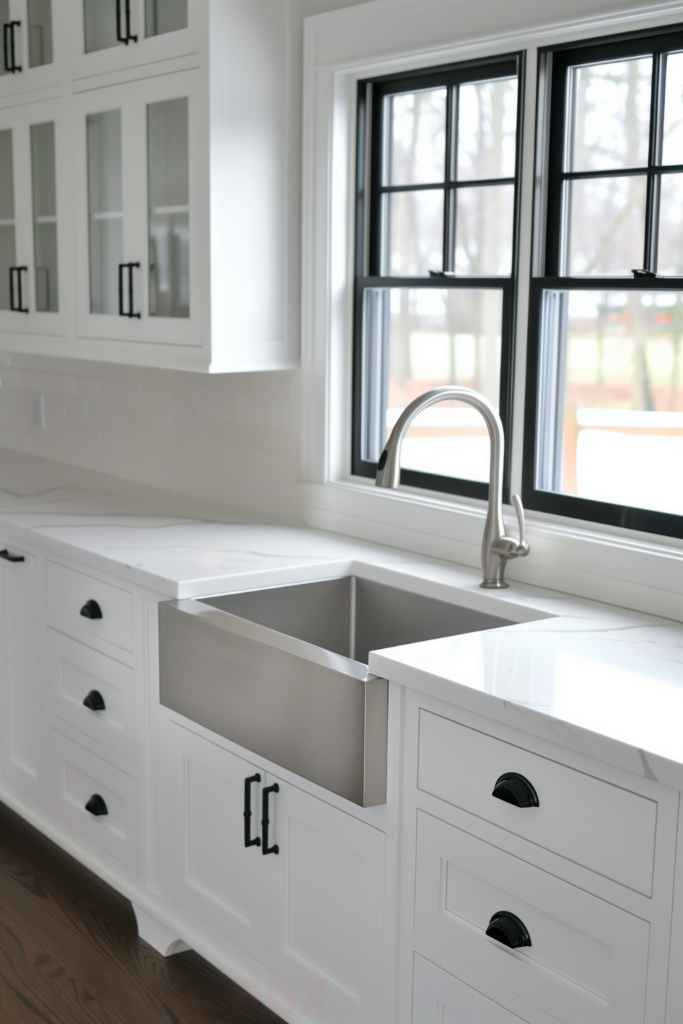 faucet stainless white kitchen black hardware silver sink