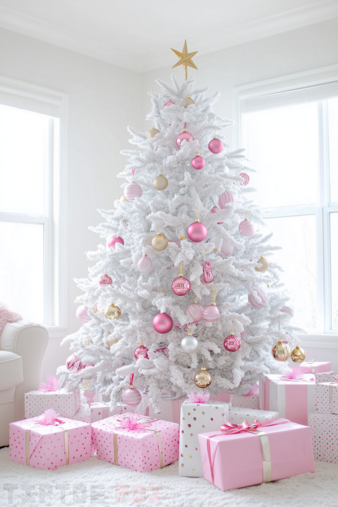 gold pink and white christmas tree gold and pink decorations