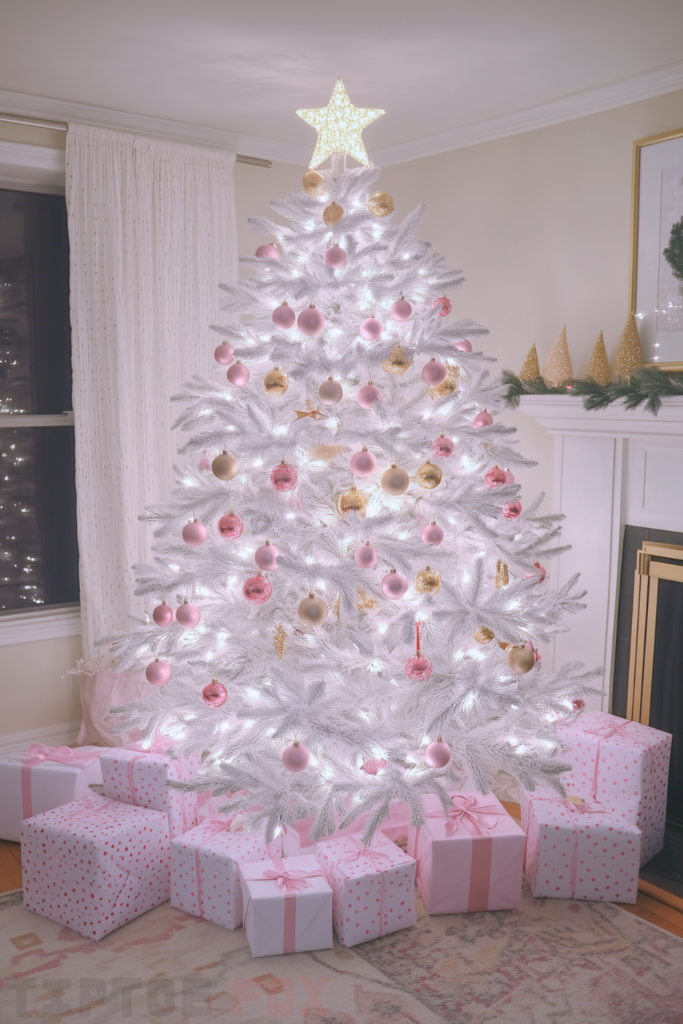 gold pink and white christmas tree pink gold ornaments