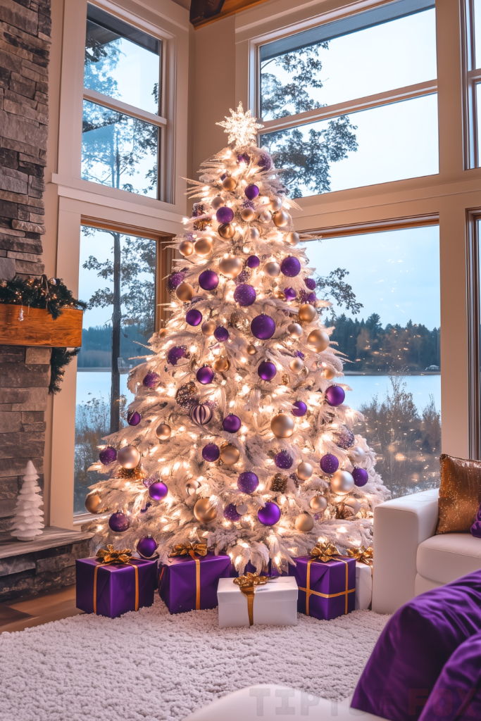 gold purple white christmas tree gold purple decorations