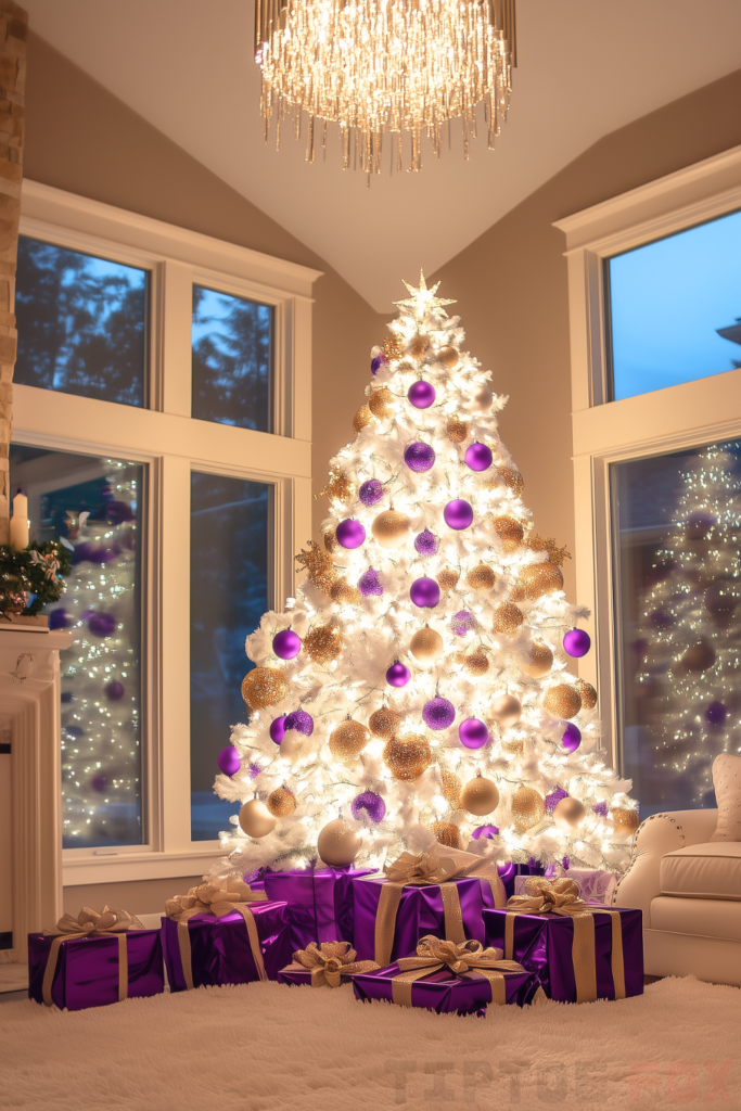 gold purple white christmas tree gold purple ornaments