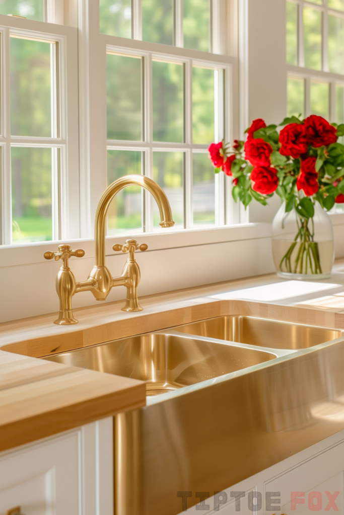 gold sink gold faucet butcher block