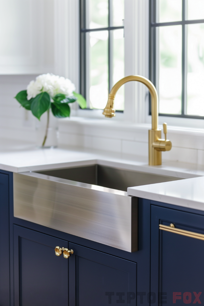 navy kitchen gold faucet stainless steel sink