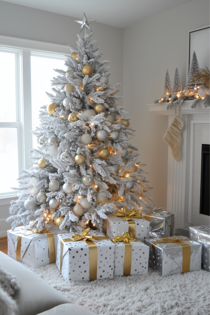 ornaments gold silver white christmas tree with silver and gold decor