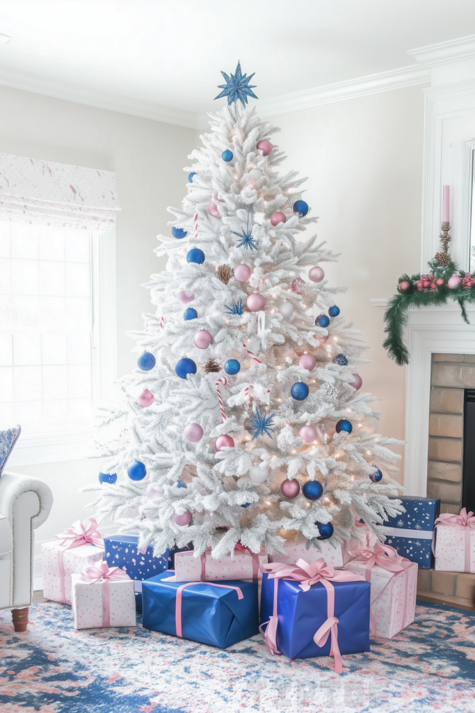 pink blue white christmas tree pink and blue ornaments