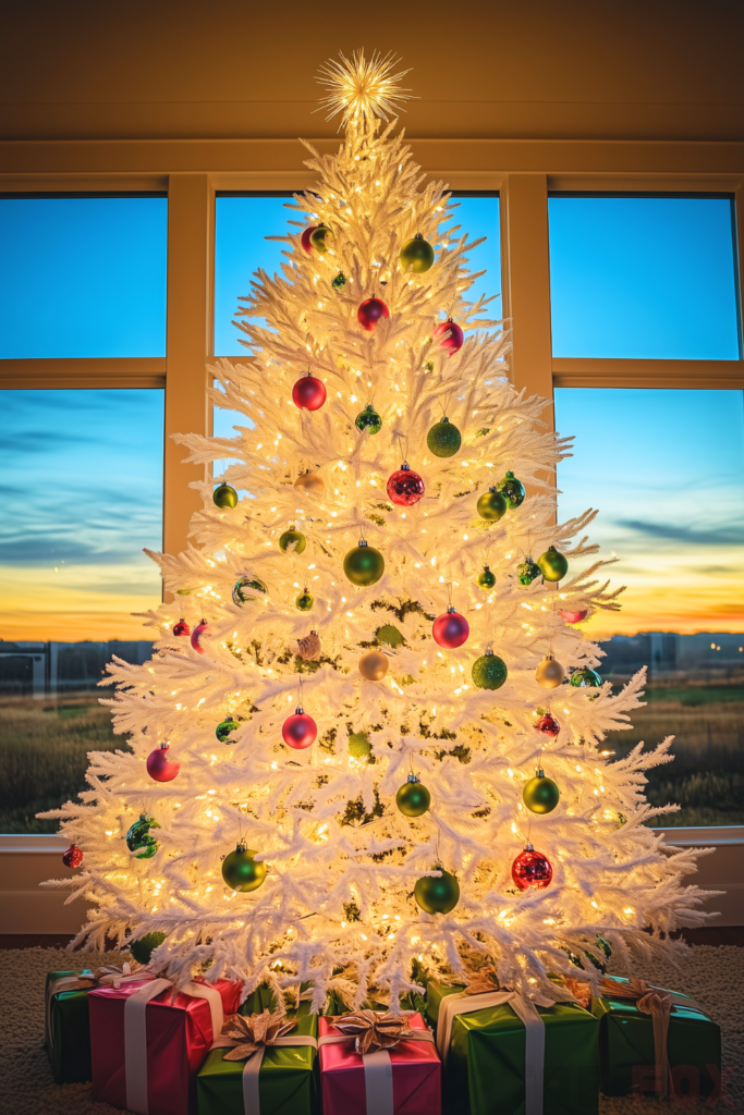 pink green and white tree with pink and green decorations