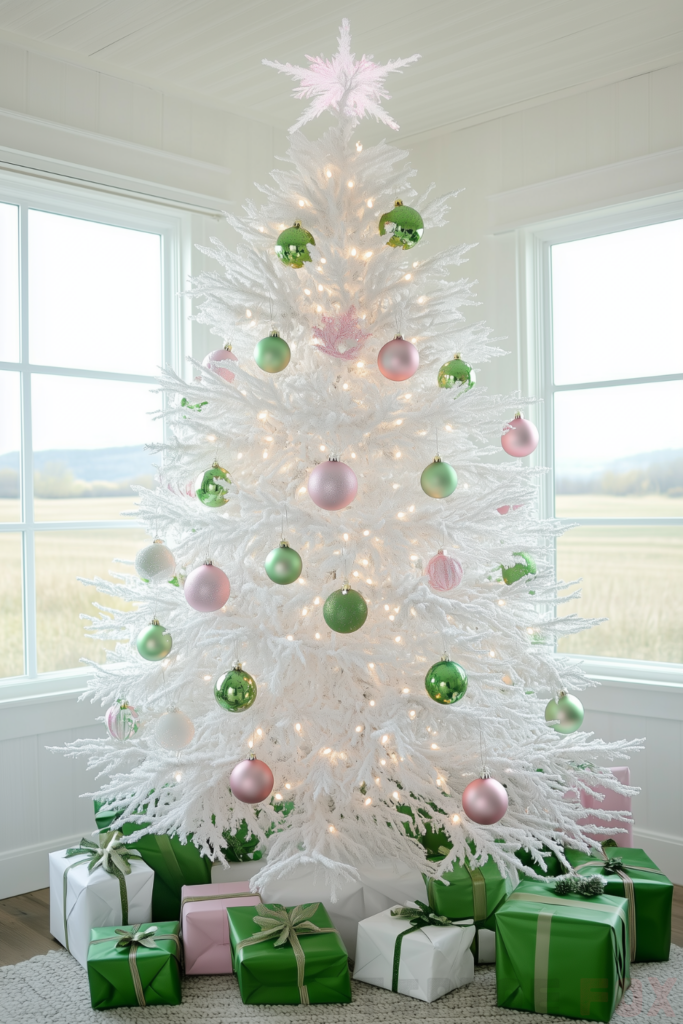 pink green white christmas tree pink and green decorations