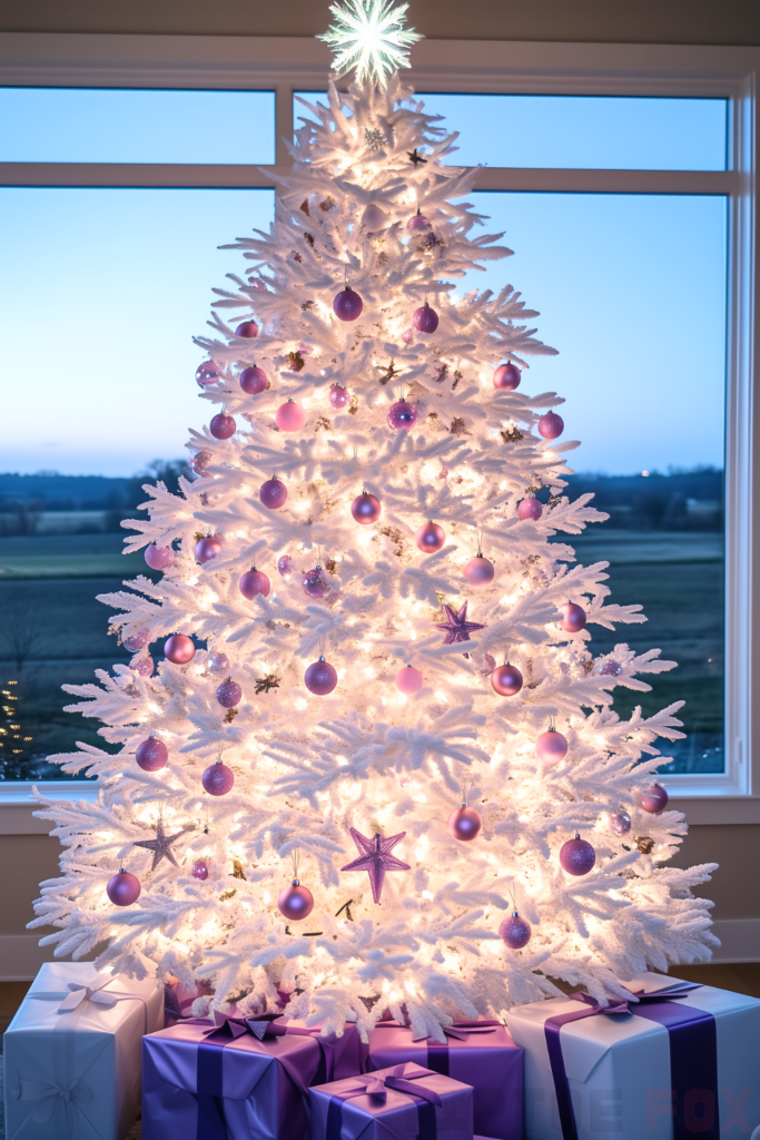 purple and white christmas tree purple decorations