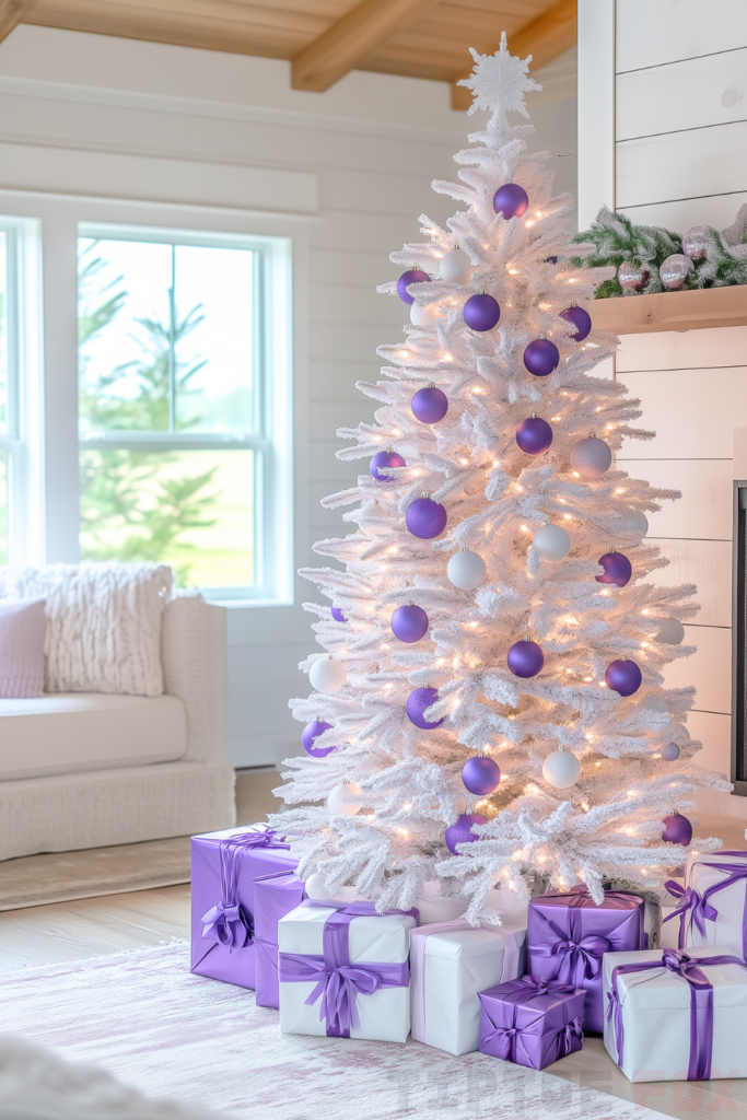 purple and white christmas tree purple ornaments