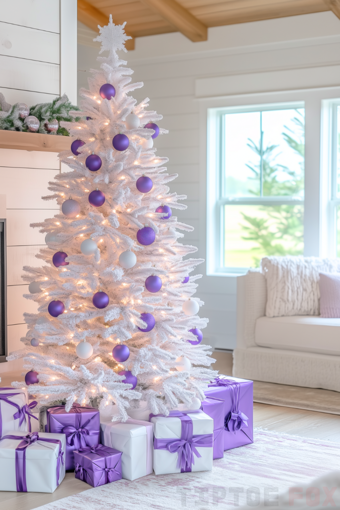 purple and white tree purple decorations