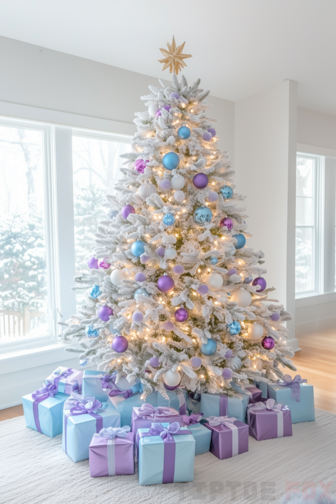 purple blue white christmas tree blue and purple ornaments