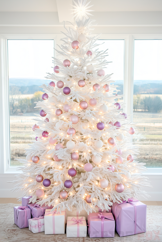 purple pink white tree pink and purple ornaments