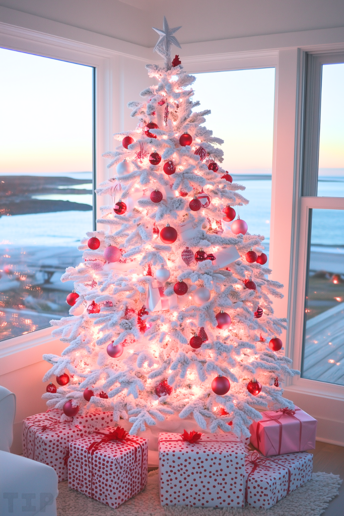 red and pink white christmas tree red pink decorations