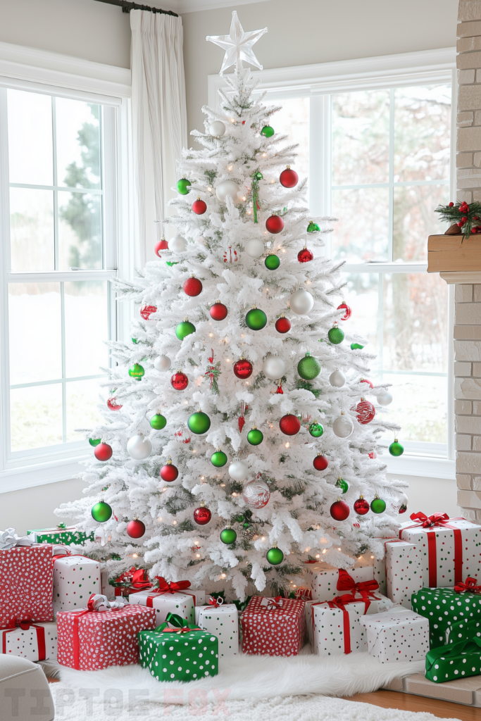 red green and white christmas tree red and green decorations