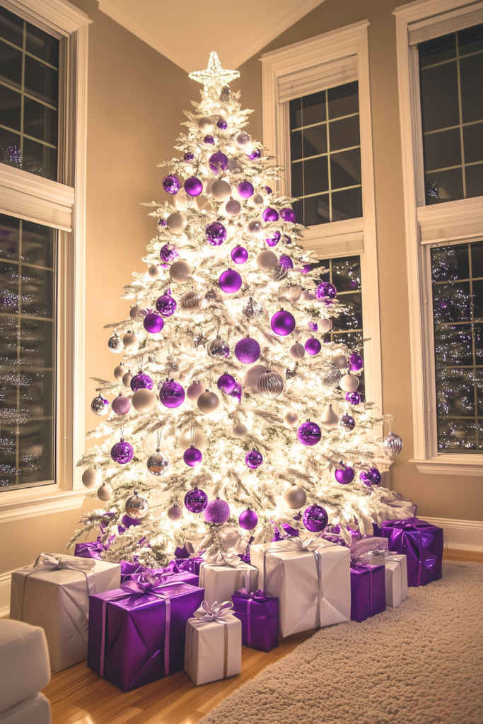 silver purple white christmas tree silver purple ornaments