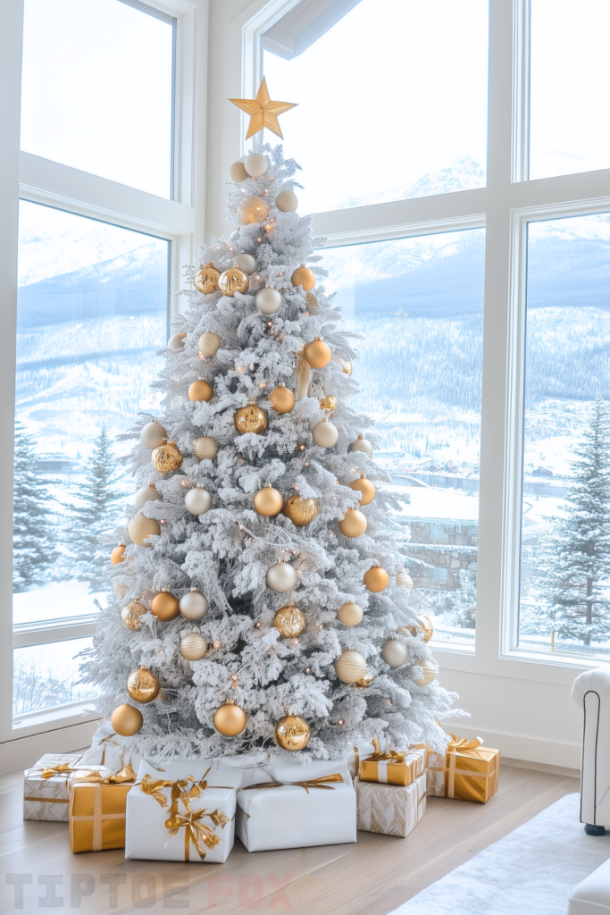 white tree with gold ornaments