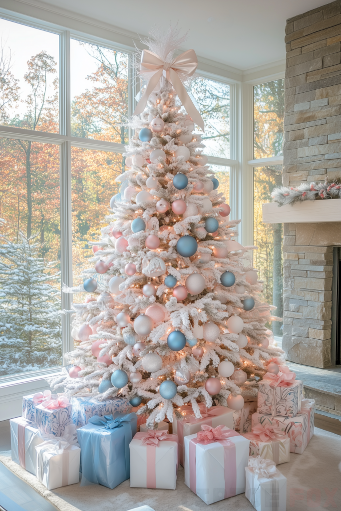 blue pink and white christmas tree pink and blue ornaments