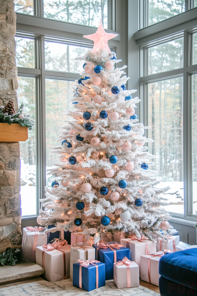 blue pink white christmas tree pink and blue decorations