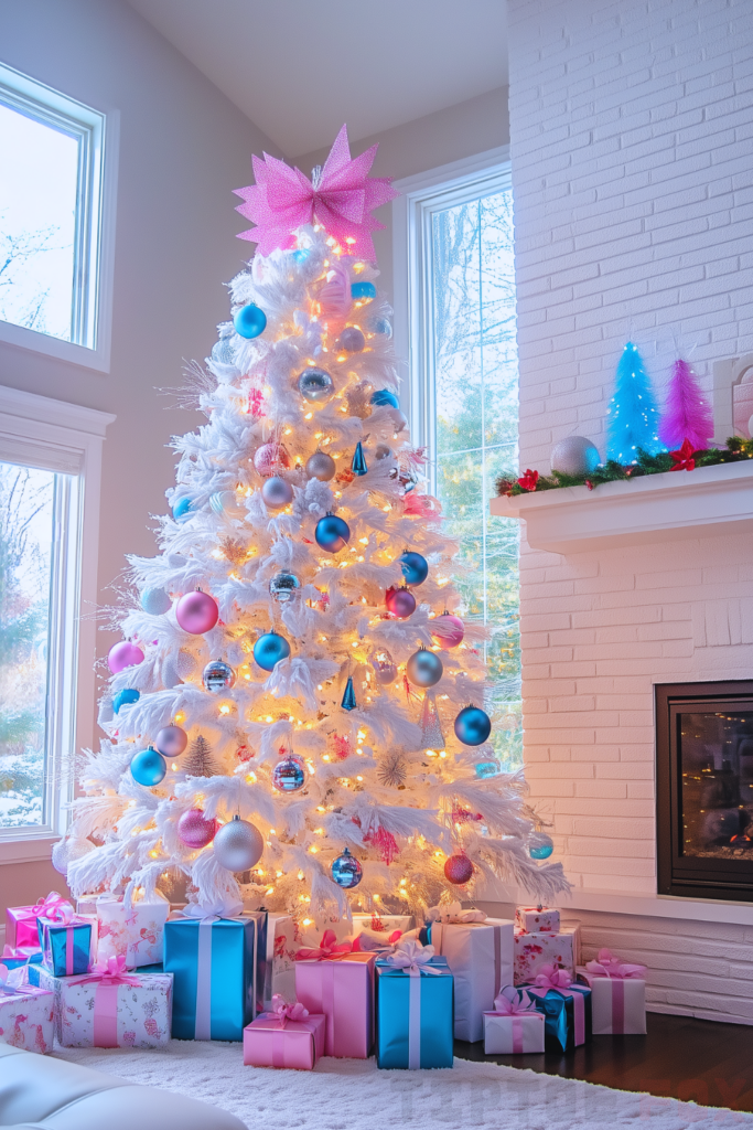 blue pink white christmas tree pink and blue ornaments