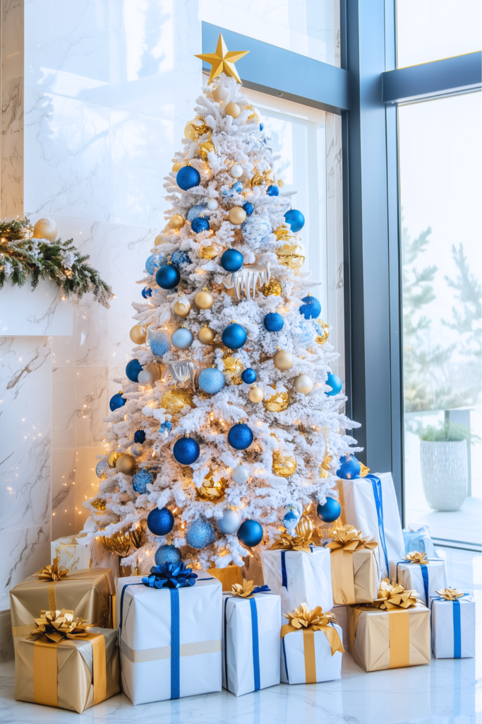 gold blue and white christmas tree gold blue decorations