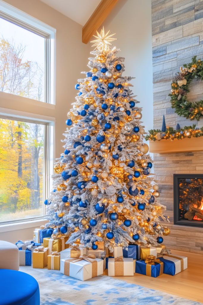 gold blue and white christmas tree gold blue ornaments