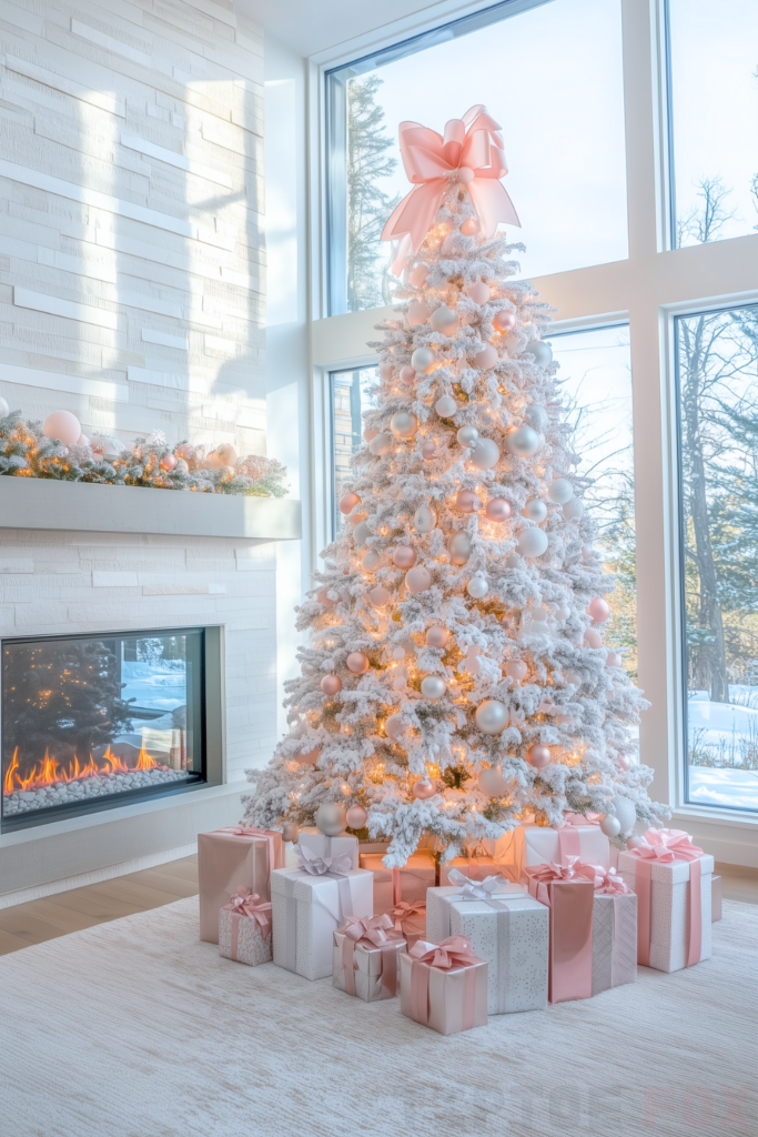 pink and white christmas tree pink and silver ornaments