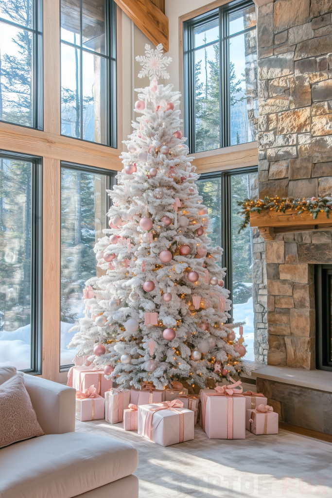 pink silver and white christmas tree pink and silver decorations