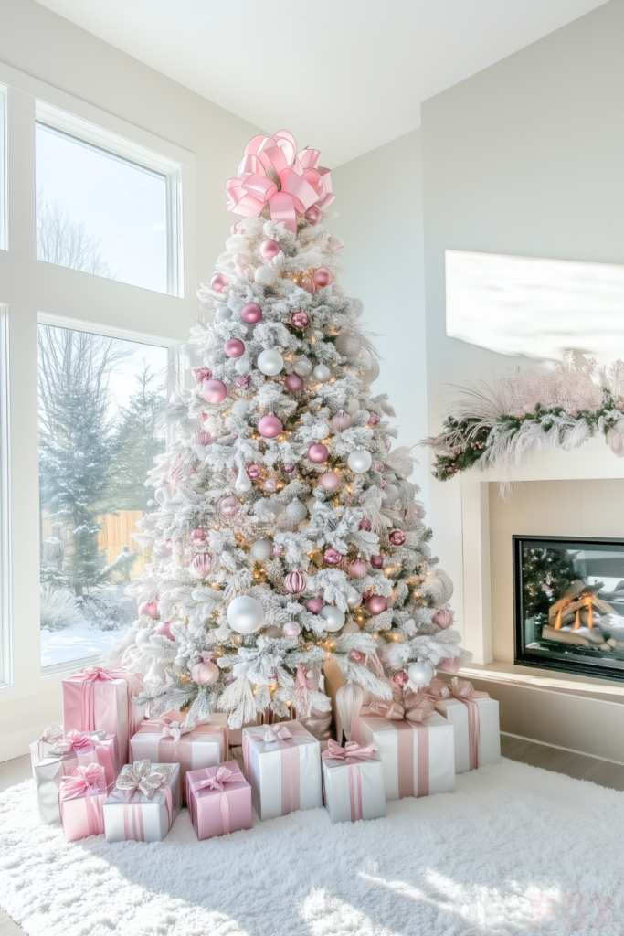 pink silver white christmas tree pink and silver decorations