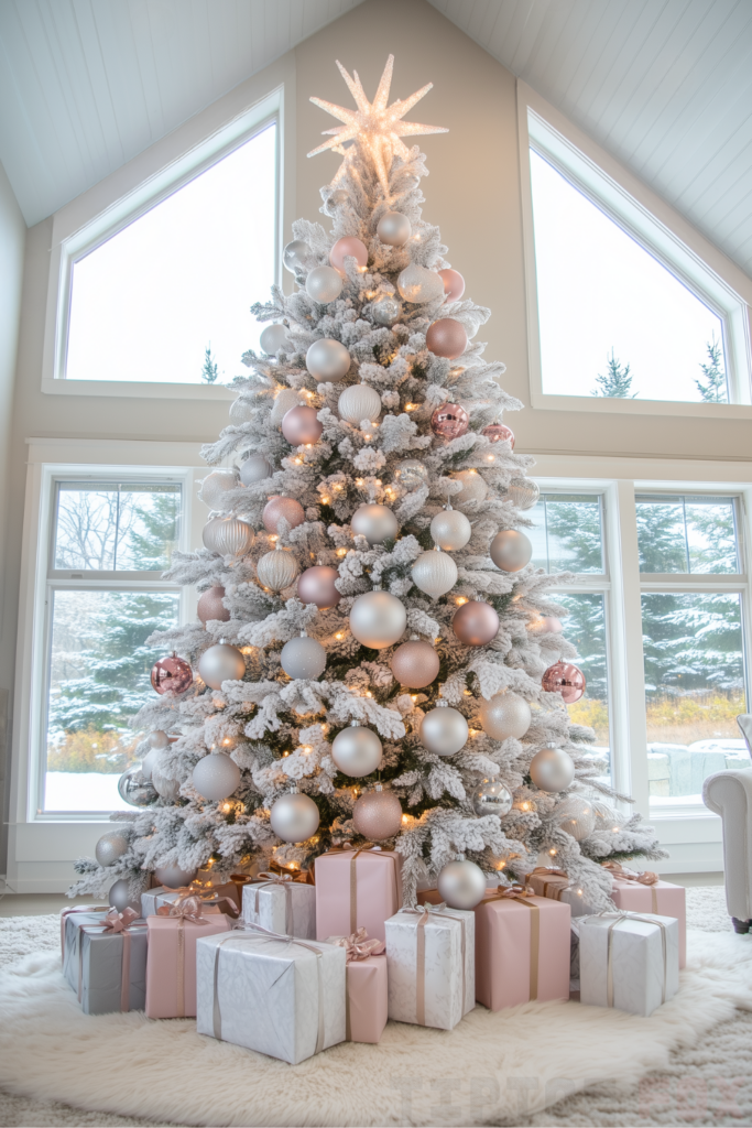 pink silver white christmas tree pink and silver decorations ornaments