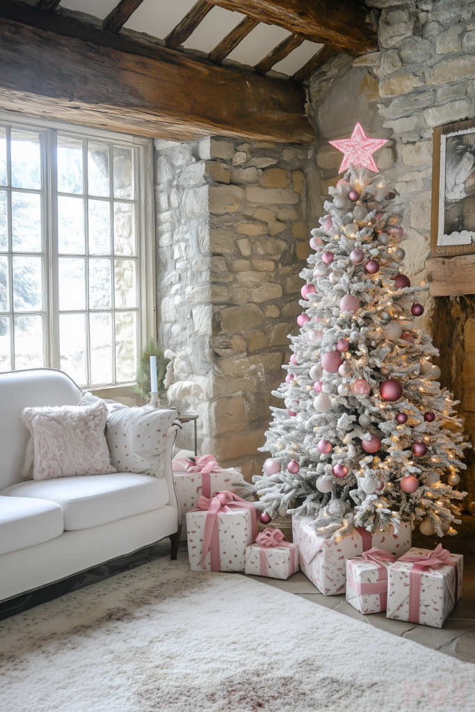 pink silver white tree pink and silver decorations