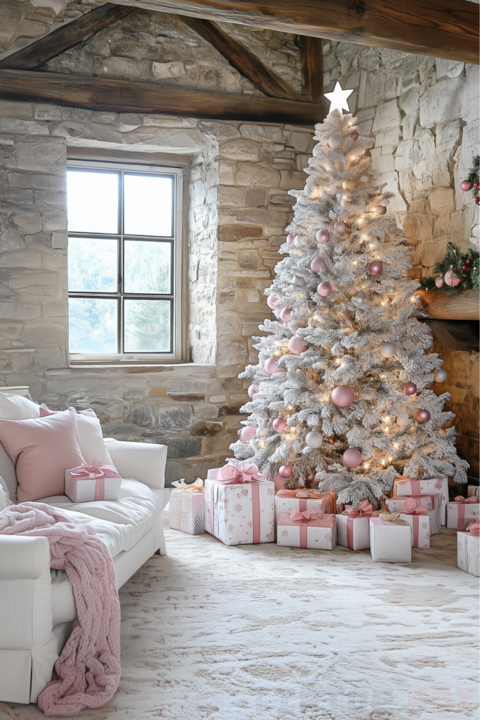 pink white christmas tree pink and white ornaments