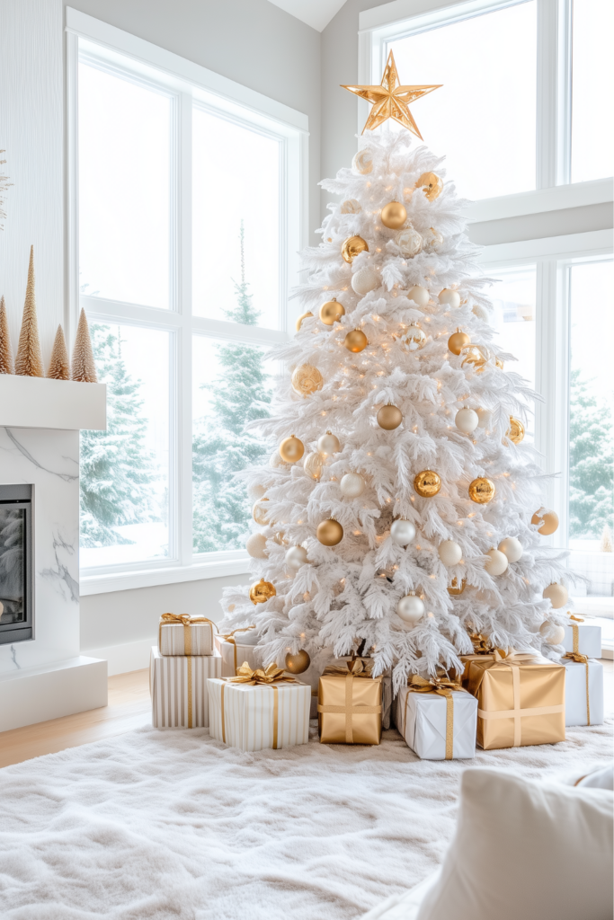 silver gold and white christmas tree with gold silver ornaments