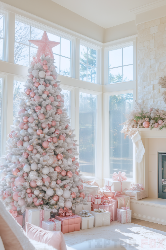 silver pink white christmas tree pink and silver decorations