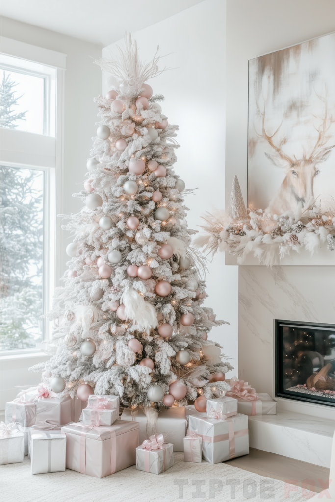 silver pink white christmas tree pink and silver ornaments